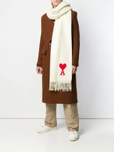 Shop Ami Alexandre Mattiussi Ami De Coeur Patch Scarf In Neutrals