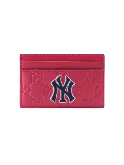 Shop Gucci Card Case With Ny Yankees™ Patch In Pink