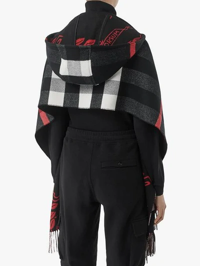 BURBERRY CHECK WOOL CASHMERE HOODED SCARF - 黑色