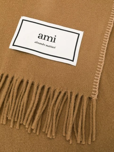 Shop Ami Alexandre Mattiussi Logo Patch Fringed Scarf In Brown