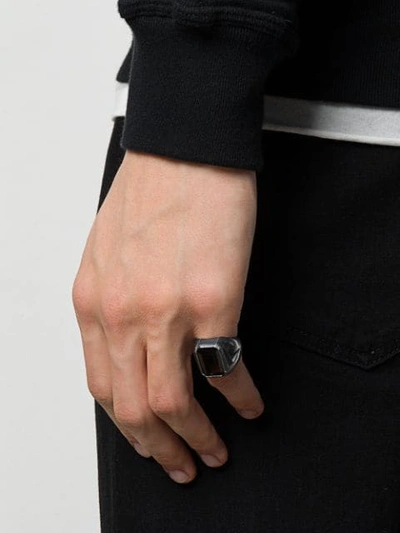 Shop Nove25 Antiqued Rectangular Signet Ring In Grey