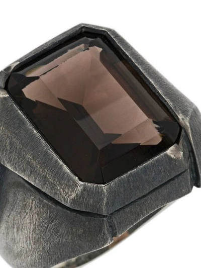 Shop Nove25 Antiqued Rectangular Signet Ring In Grey