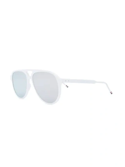 Shop Thom Browne Mirrored Aviator Sunglasses In White