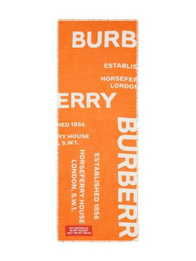 Shop Burberry Horseferry Print Lightweight Wool Silk Scarf In Orange