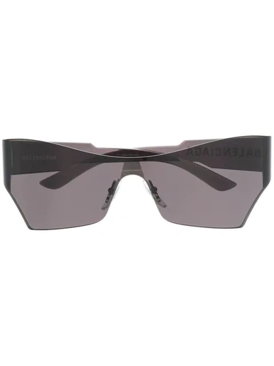 Shop Balenciaga Structured Logo Print Sunglasses In Black