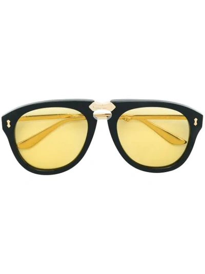 Shop Gucci Round Frame Foldable Sunglasses In Black