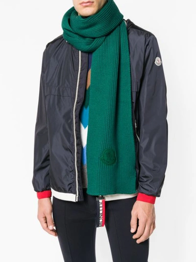 Shop Moncler Ribbed Knit Scarf In Green