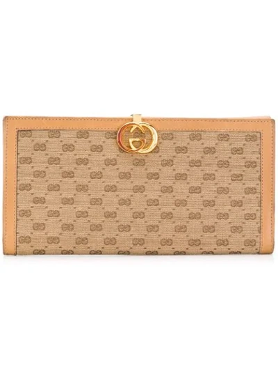 Pre-owned Gucci Logo Plaque Folded Wallet In Neutrals