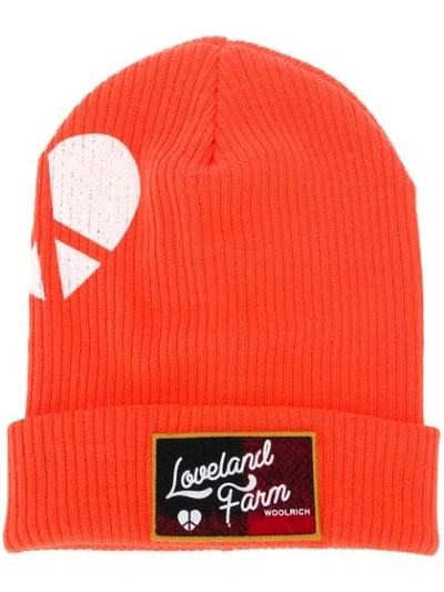 Shop Woolrich X Griffin Logo Patch Beanie In Yellow