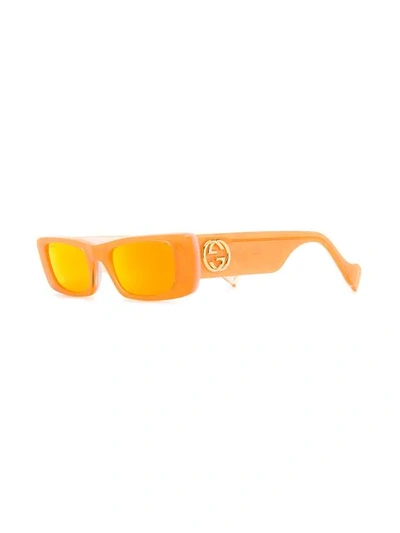 GUCCI EYEWEAR 窄款方框太阳眼镜 - 橘色
