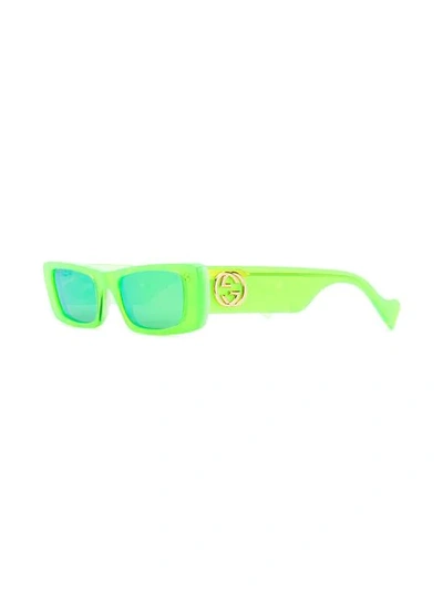 Shop Gucci Rectangular Frame Tinted Sunglasses In Green