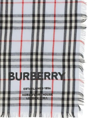 Shop Burberry Embroidered Vintage Check Lightweight Cashmere Scarf In Blue