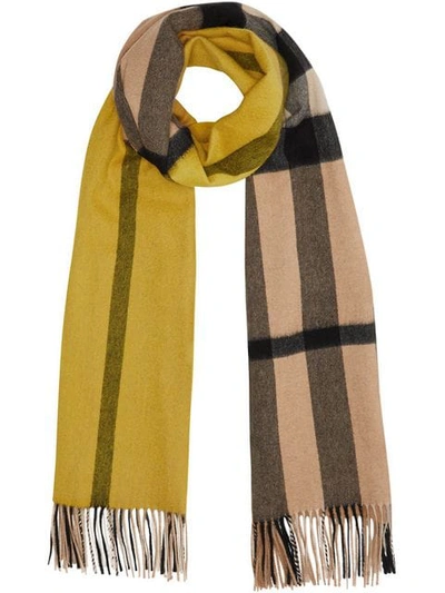 Shop Burberry Colour Block Check Cashmere Scarf In Neutrals