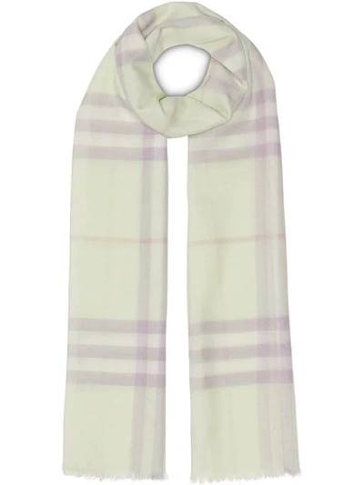 Shop Burberry Lightweight Check Wool And Silk Scarf In Yellow