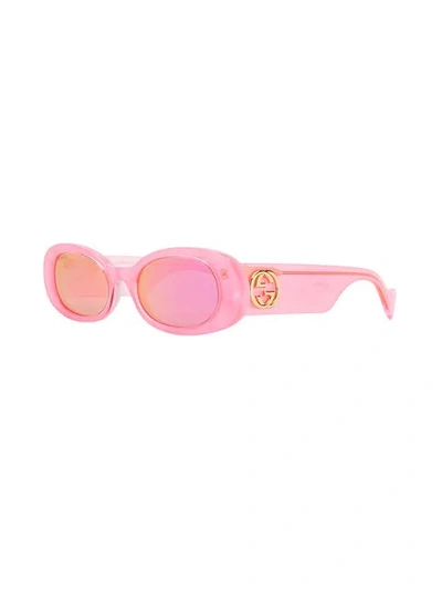 Shop Gucci Curved Sunglasses In 003 Pink Pink Pink
