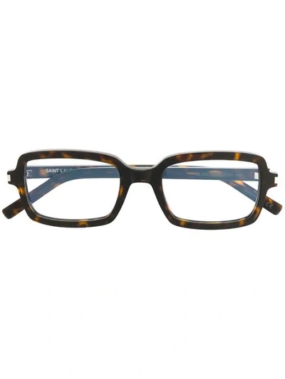 Shop Saint Laurent Rectangular Frame Glasses In Brown