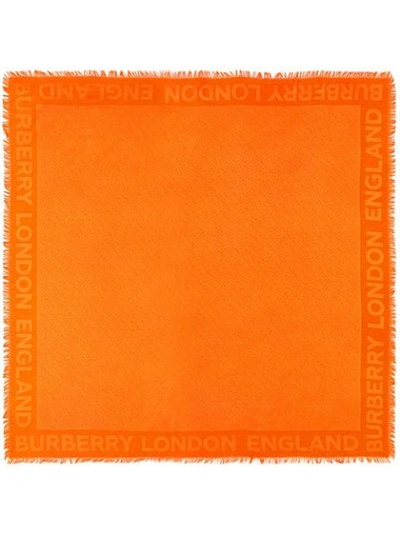 Shop Burberry Monogram Patterned Frayed Edge Scarf In Orange