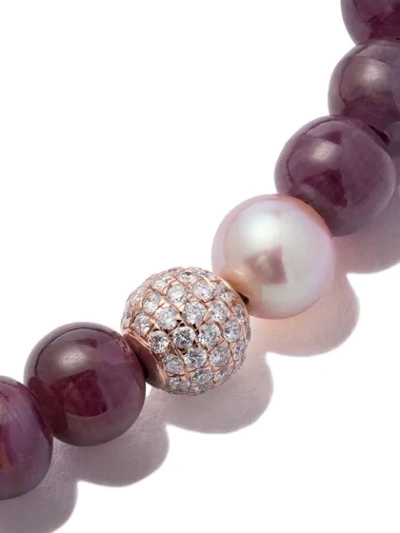 18kt rose gold, diamond, ruby & pearl Non-Braided beaded bracelet