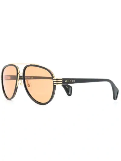 Shop Gucci Double Bridge Aviator Sunglasses In Black