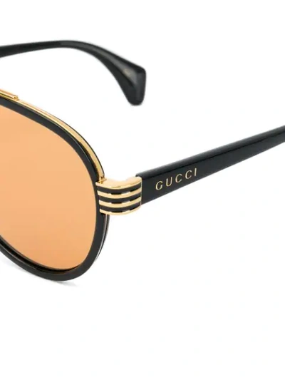 Shop Gucci Double Bridge Aviator Sunglasses In Black