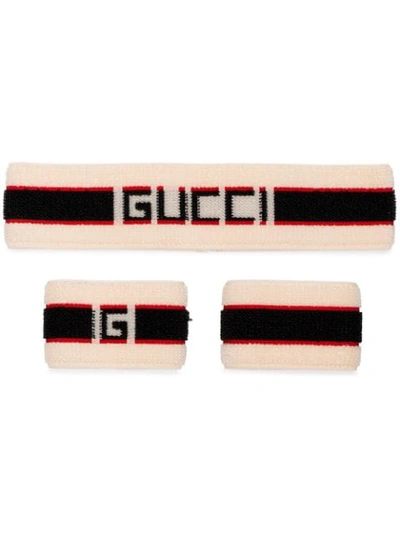 Shop Gucci Cream Heron Headband And Wristband Set In White
