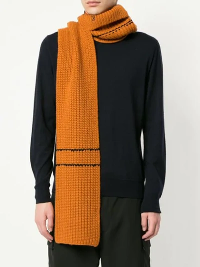 Shop Raf Simons Contrast Stripe Scarf In Brown