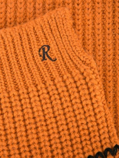 RAF SIMONS 对比条纹初剪羊毛围巾 - 棕色