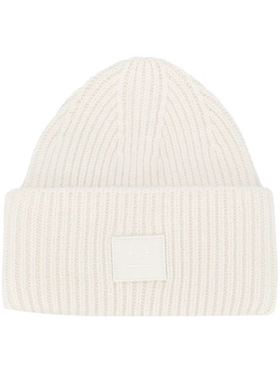 Shop Acne Studios Face Patch Beanie In White
