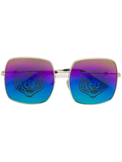 Shop Gucci Tiger Rectangular-frame Glasses In Black