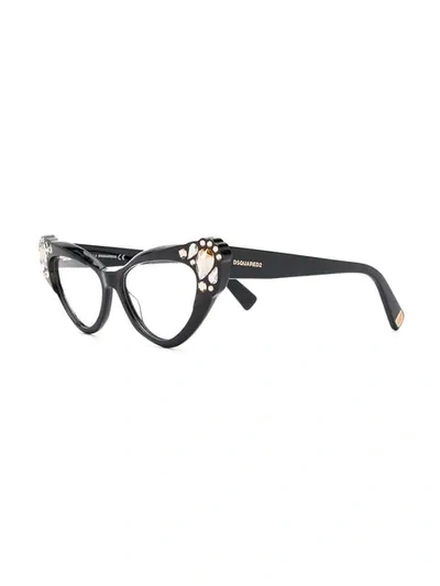 DSQUARED2 EYEWEAR 镶嵌猫眼框眼镜 - 黑色