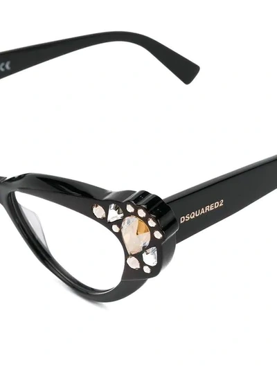 DSQUARED2 EYEWEAR 镶嵌猫眼框眼镜 - 黑色