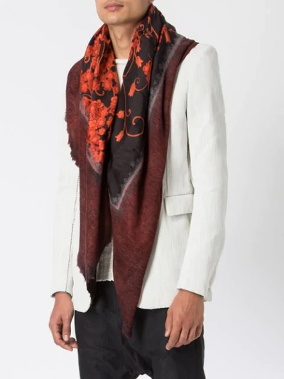 Shop Avant Toi Floral Print Dyed Scarf In Red
