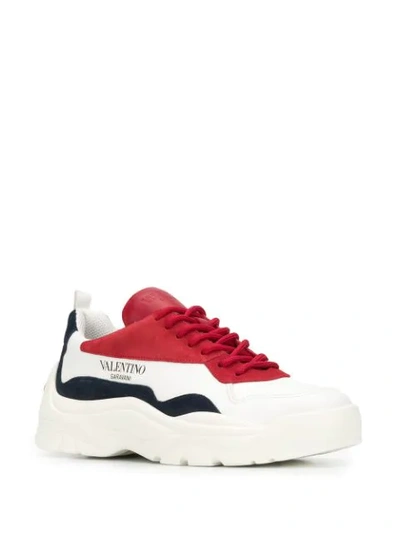 Shop Valentino Panelled Lace-up Sneakers In White