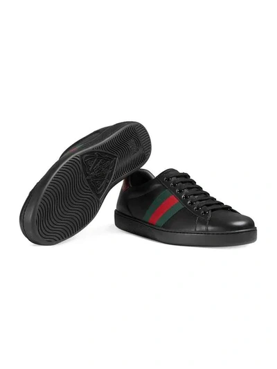 Shop Gucci Ace Leather Sneakers In Black