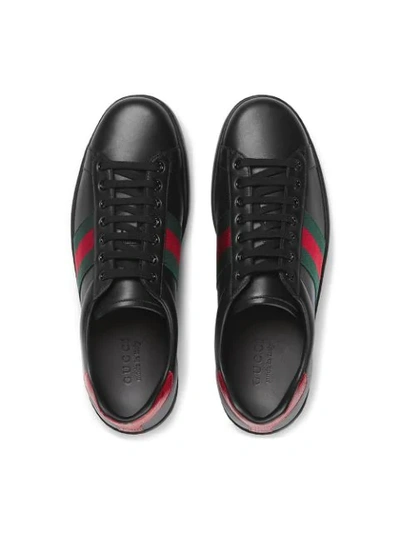 Shop Gucci Ace Leather Sneakers In Black