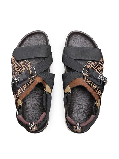Shop Fendi Ff Buckle Sandals In Black ,brown