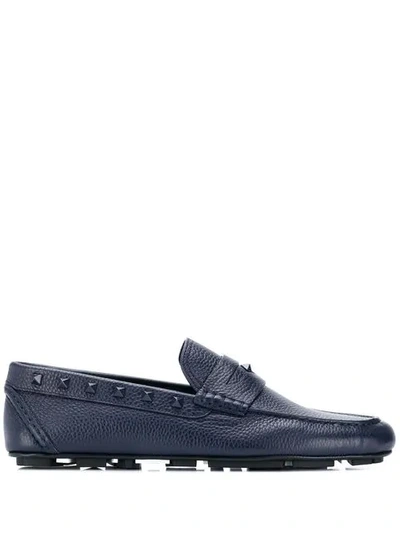 Shop Valentino Rockstud Loafers In Blue