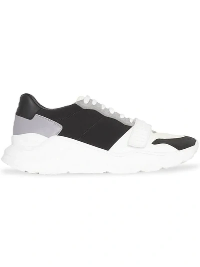 Shop Burberry Suede, Neoprene And Leather Sneakers In White