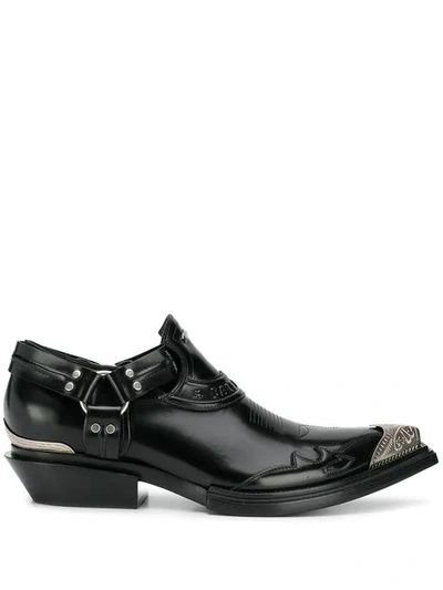 Men's Santiag Harness Leather Loafers In Black