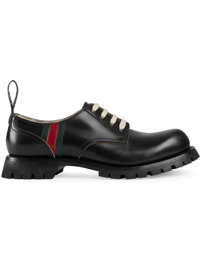 Shop Gucci Leather Lace-up With Web In Black
