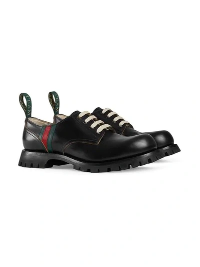 Shop Gucci Leather Lace-up With Web In Black