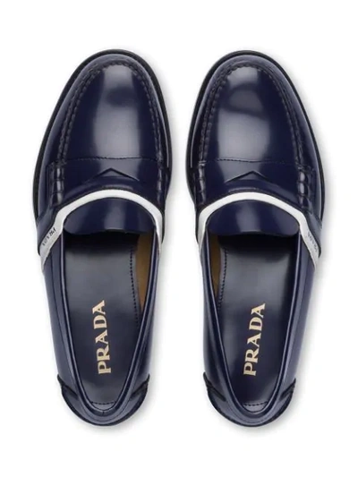 Shop Prada Logo Loafers In Blue