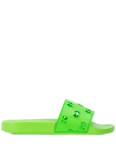 Shop Gucci Men's Rubber Gg Slide Sandals In Green