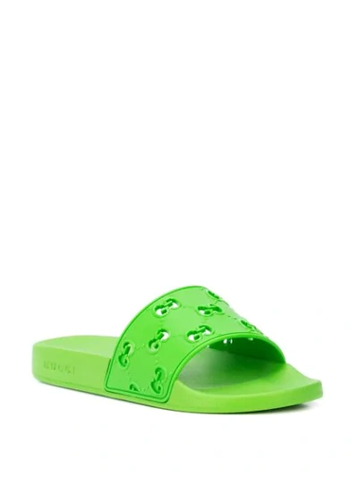 Shop Gucci Men's Rubber Gg Slide Sandals In Green