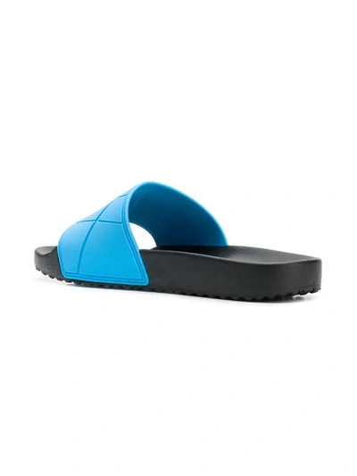 Shop Prada Logo Slide Sandals In Blue