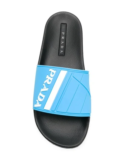 Shop Prada Logo Slide Sandals In Blue