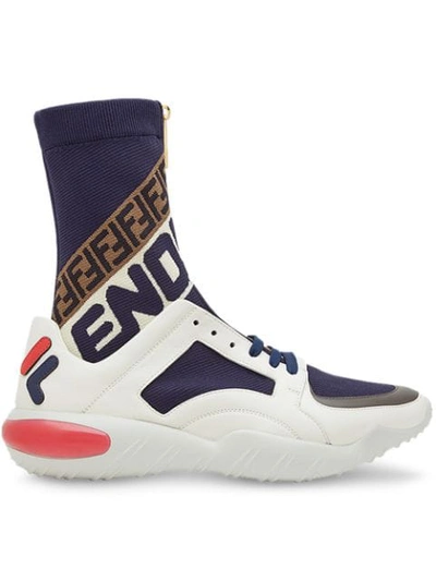 Shop Fendi Hi-top Logo Sneakers In Blue