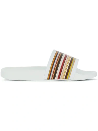 Shop Paul Smith Signature Stripe Slides In White