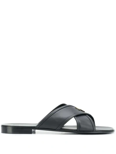 Shop Giuseppe Zanotti Logo Cross Strap Sandals In Black