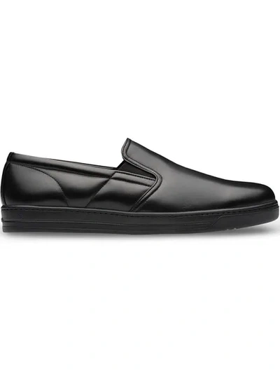 Shop Prada Leather Slip-on Sneakers In Black